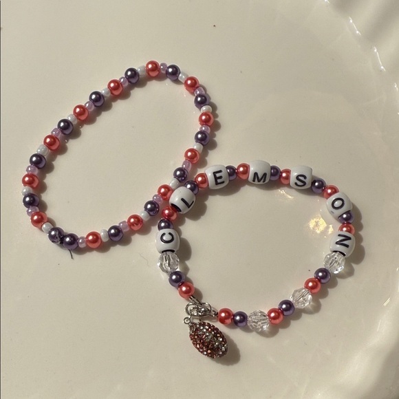 Clemson Football Glass Purple and Red Beaded Bracelet Set - Picture 4 of 6